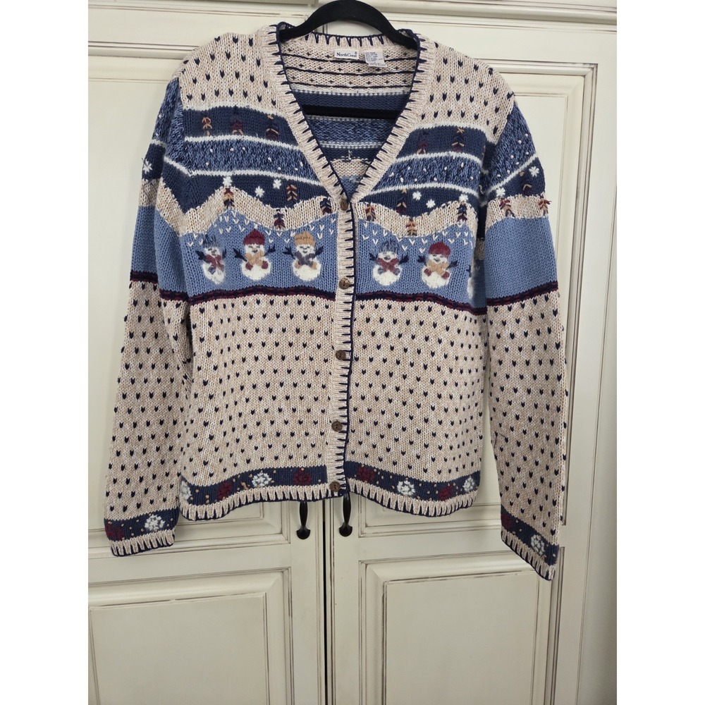 Vtg Northcrest Snowman Sweater Women's Large Rabbit Hair Blend Cozy Winter Artsy